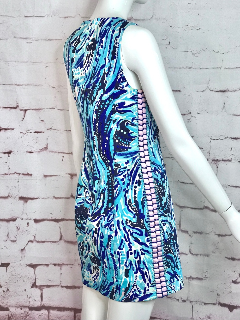 LILLY PULITZER Mila Blue Pink White Swirl Design Cotton Sheath Dress Size 00 - Picture 14 of 16